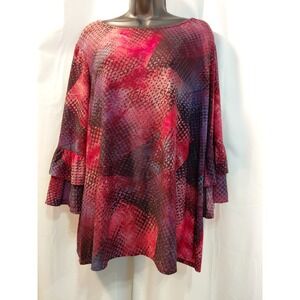 Cocomo Woman Top Womens 2X‎  Tiered Ruffle Boho  Embroidered Bell Sleeves Artsy